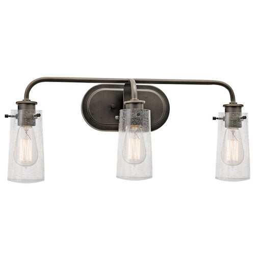 Kichler Braelyn 24in 3-Light Bath Vanity Light | Rustic Olde Bronze and Clear Seeded Glass | Bathroom Vanity | 24 x 10 x 7 in | Model 45459OZ
