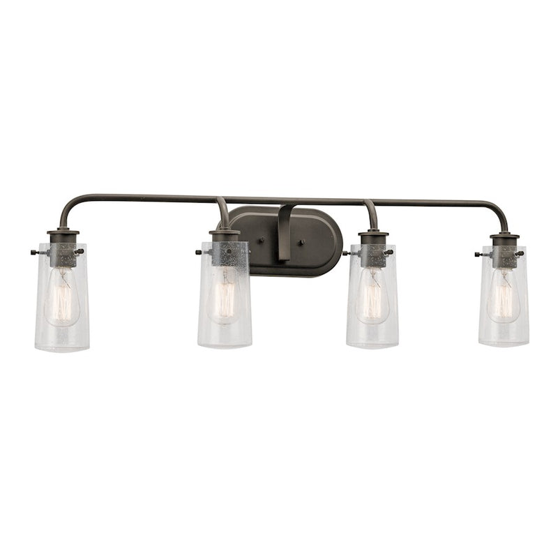 Kichler Braelyn 34in 4-Light Bathroom Vanity Light | Rustic Olde Bronze and Clear Seeded Glass | Bathroom Vanity | 34 x 10 in | Model 45460OZ