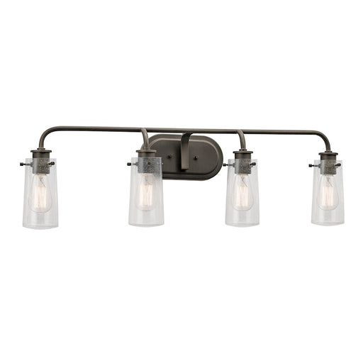 Kichler Braelyn 34in 4-Light Bathroom Vanity Light | Rustic Olde Bronze and Clear Seeded Glass | Bathroom Vanity | 34 x 10 in | Model 45460OZ