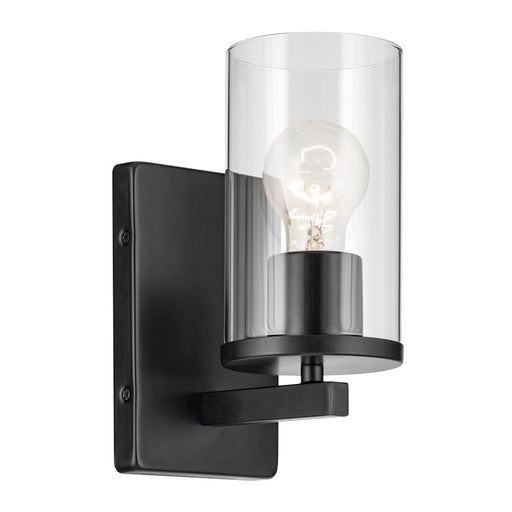 Kichler Crosby 1 Light Cylinder 9.25" Wall Sconce, Black/Clear