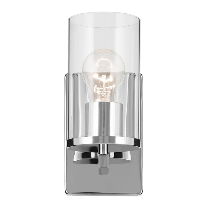 Kichler Crosby 1-Light 9.25in Wall Sconce | Modern Chrome Steel and Clear Glass | Bedroom & Hallway Accent | 4.5 x 9.25 x 6.25 in | Model 45495CHCLR