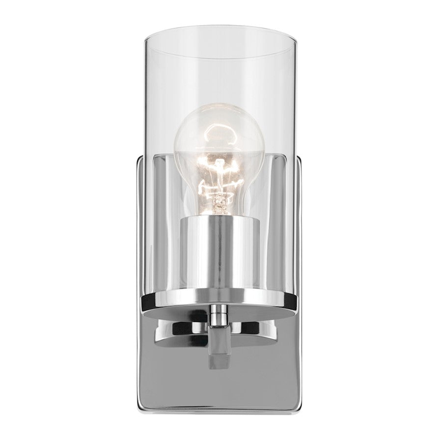 Kichler Crosby 1-Light 9.25in Wall Sconce | Modern Chrome Steel and Clear Glass | Bedroom & Hallway Accent | 4.5 x 9.25 x 6.25 in | Model 45495CHCLR