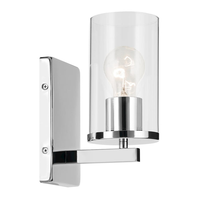 Kichler Crosby 1-Light 9.25in Wall Sconce | Modern Chrome Steel and Clear Glass | Bedroom & Hallway Accent | 4.5 x 9.25 x 6.25 in | Model 45495CHCLR