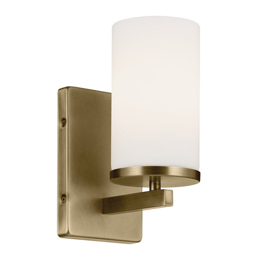 Kichler Crosby 1Lt Cylinder 9.25" Sconce, Brass/Etched Cased Opal