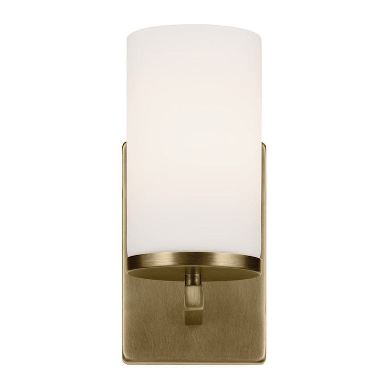 Kichler Crosby 1Lt Cylinder 9.25" Sconce, Brass/Etched Cased Opal
