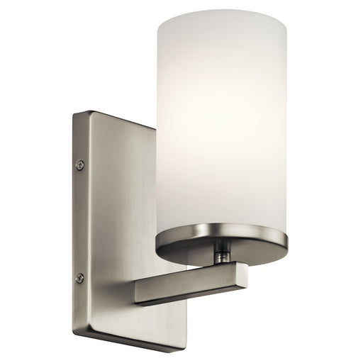 Kichler Crosby 9in 1-Light Wall Sconce | Transitional Brushed Nickel and Satin Etched Opal Glass | Hallway & Bathroom Accent | Model 45495NI