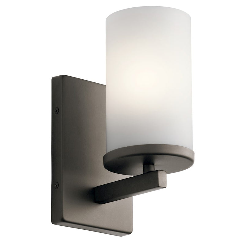 Kichler Crosby 9in 1-Light Wall Sconce | Olde Bronze and Satin Etched Cased Opal Glass | Hallway & Entryway Accent | 4 x 9 x 6 in | Model 45495OZ
