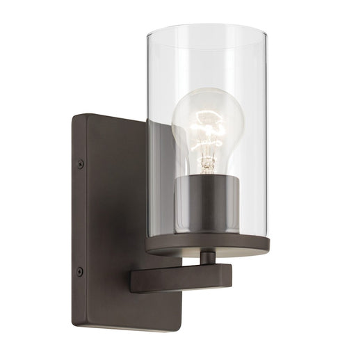 Kichler Crosby 1 Light Cylinder 9.25" Wall Sconce, Bronze/Clear