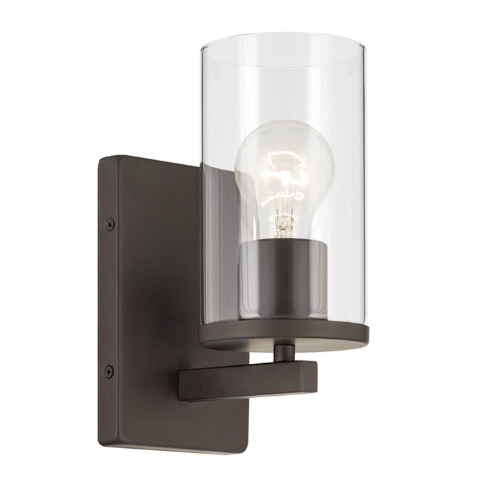 Kichler Crosby 1 Light Cylinder 9.25" Wall Sconce, Bronze/Clear