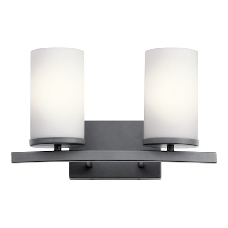 Kichler Crosby 2-Light Vanity Light | Contemporary Black Steel and Satin Etched Opal Glass | Bathroom Vanity Light | 15 x 8.75 x 6.5 in | Model 45496BK