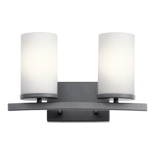 Kichler Crosby 2-Light Vanity Light | Contemporary Black Steel and Satin Etched Opal Glass | Bathroom Vanity Light | 15 x 8.75 x 6.5 in | Model 45496BK