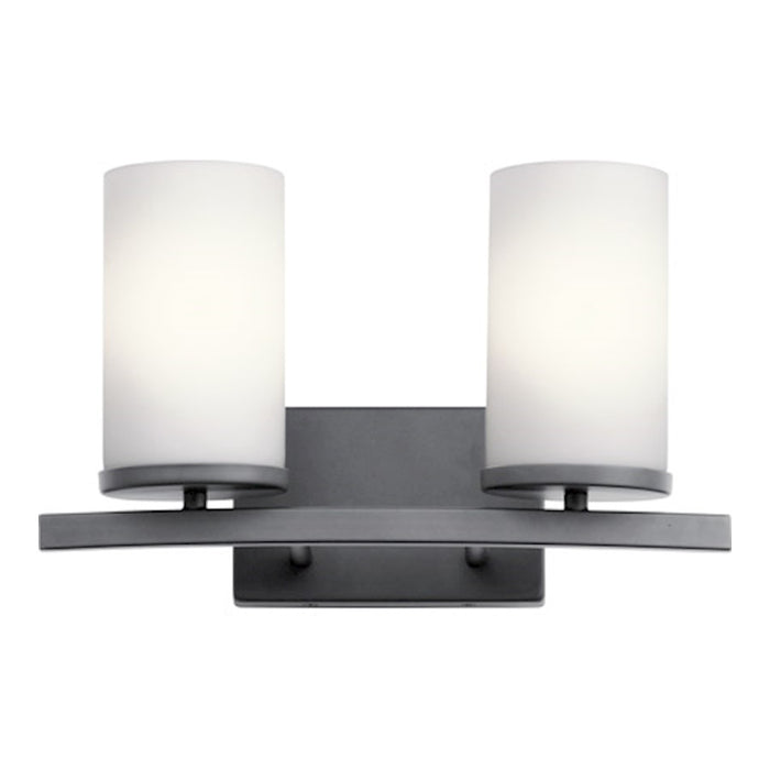 Kichler Crosby 2-Light Vanity Light | Contemporary Black Steel and Satin Etched Opal Glass | Bathroom Vanity Light | 15 x 8.75 x 6.5 in | Model 45496BK