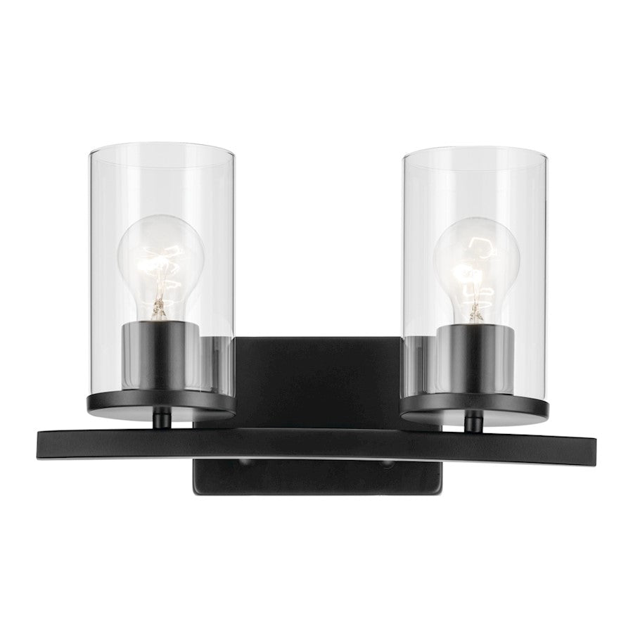 Kichler Crosby 2 Light Linear 8.75" Vanity Light, Black/Clear