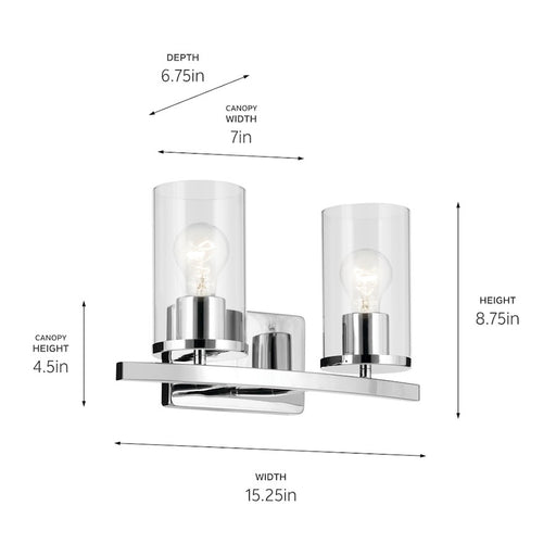 Kichler Crosby 2 Light Linear 8.75" Vanity Light, Chrome/Clear