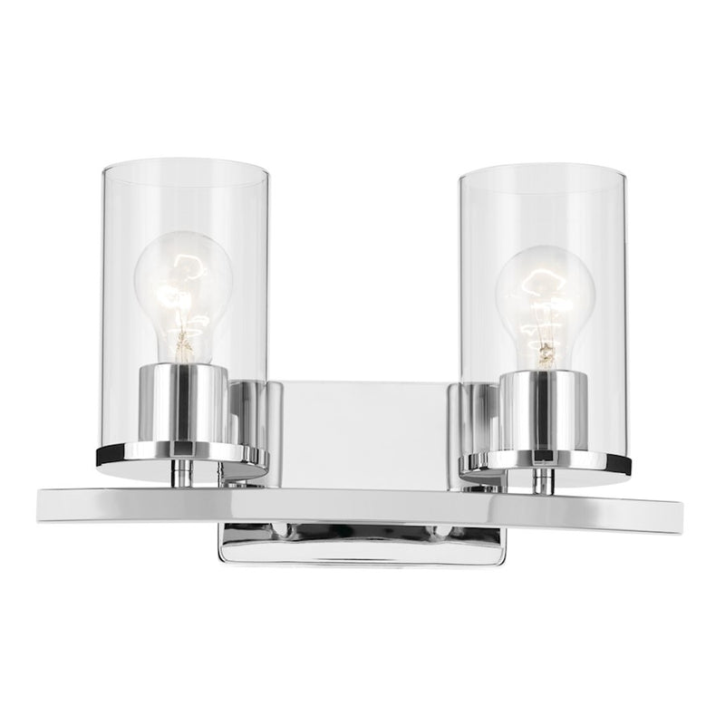 Kichler Crosby 15.25in Linear Vanity Light | Modern Chrome & Clear Glass | Bathroom & Powder Room Vanity Light | 2-Light, 100W Max, Dimmable, Damp Rated