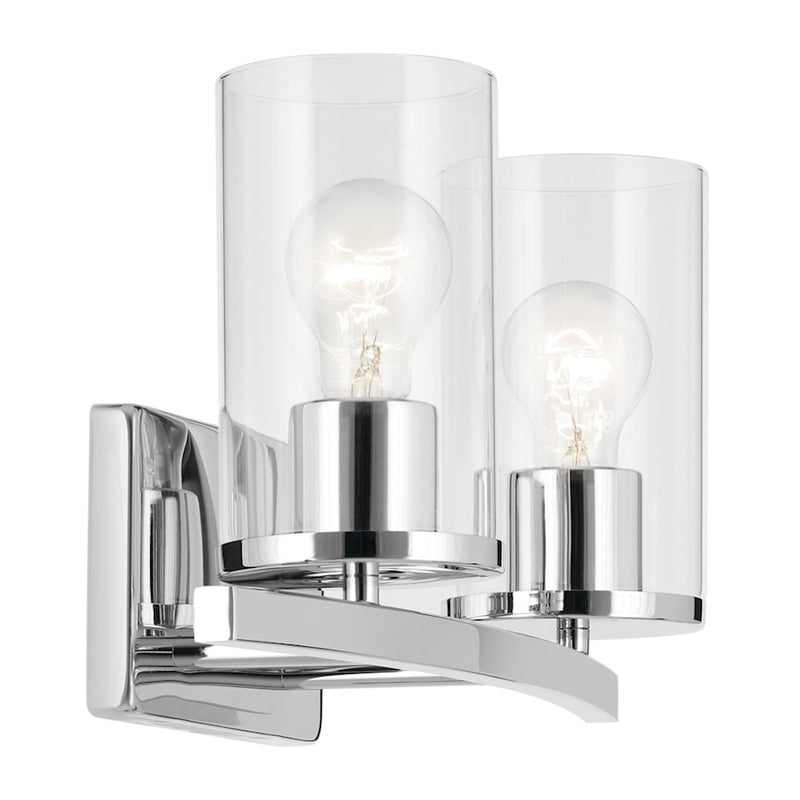 Kichler Crosby 15.25in Linear Vanity Light | Modern Chrome & Clear Glass | Bathroom & Powder Room Vanity Light | 2-Light, 100W Max, Dimmable, Damp Rated