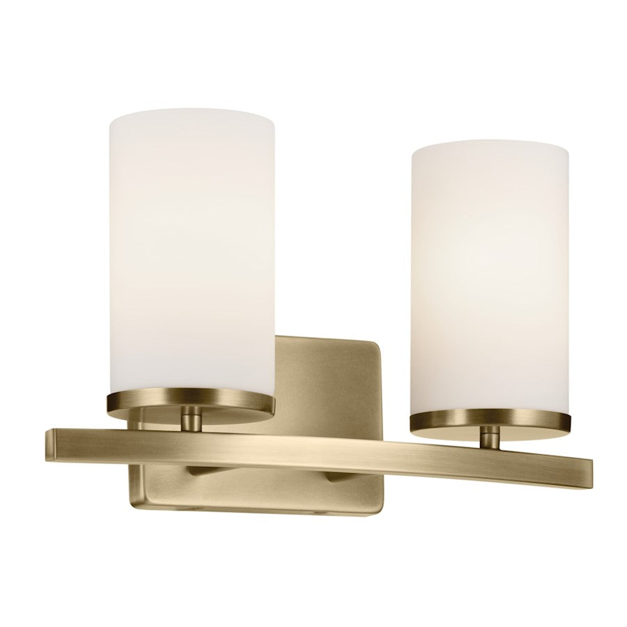 Kichler Crosby 2Lt Linear 8.75" Vanity Light, Brass/Etched Cased Opal