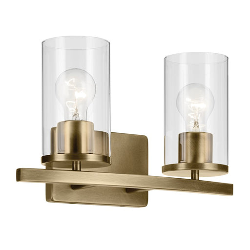 Kichler Crosby 2 Light Linear 8.75" Vanity Light, Brass/Clear