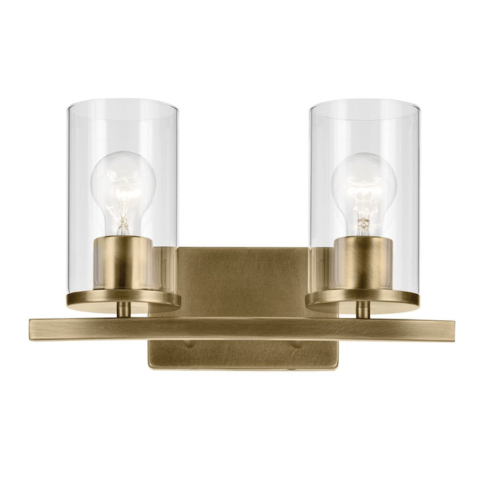 Kichler Crosby 2 Light Linear 8.75" Vanity Light, Brass/Clear