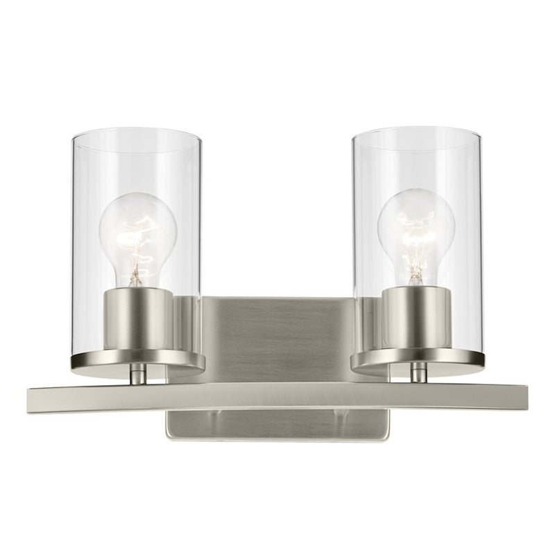Kichler Crosby 2 Light Linear 8.75" Vanity Light, Nickel/Clear