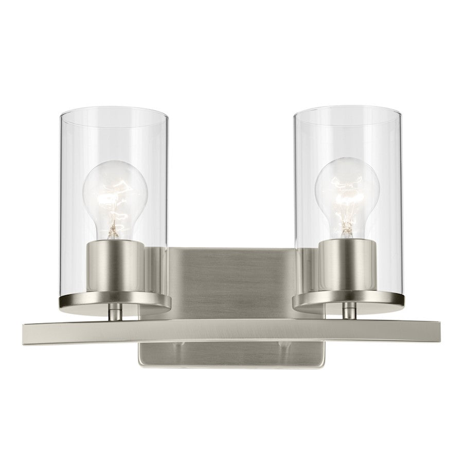 Kichler Crosby 2 Light Linear 8.75" Vanity Light, Nickel/Clear