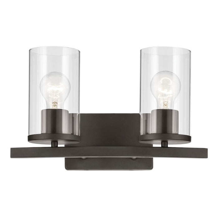 Kichler Crosby 2 Light Linear Vanity Light | Olde Bronze Steel & Clear Glass | Bathroom & Powder Room Vanity Light | 100W Max | Model 45496OZCLR