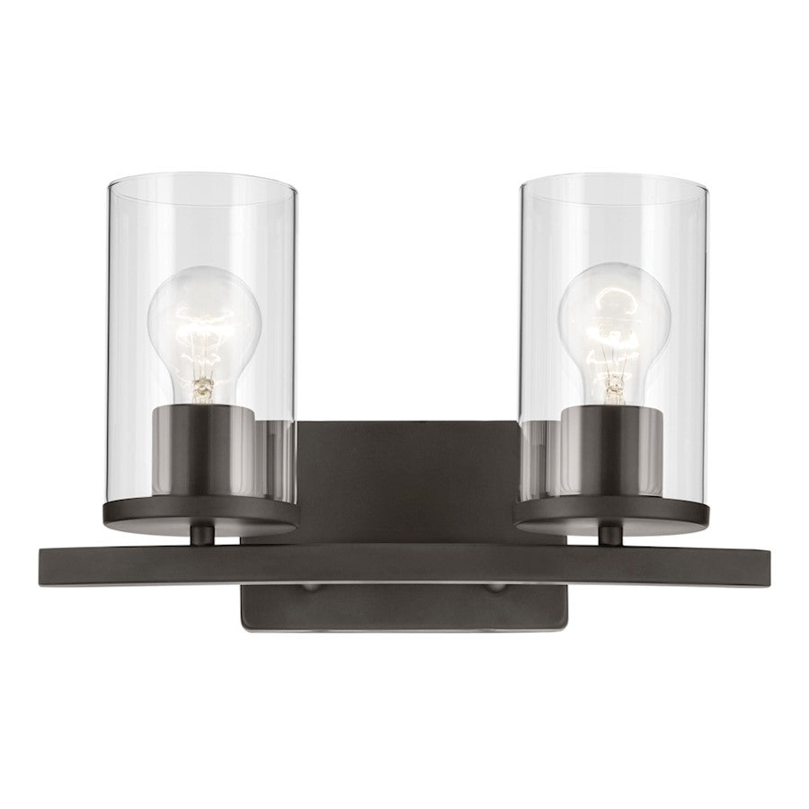 Kichler Crosby 2 Light Linear Vanity Light | Olde Bronze Steel & Clear Glass | Bathroom & Powder Room Vanity Light | 100W Max | Model 45496OZCLR