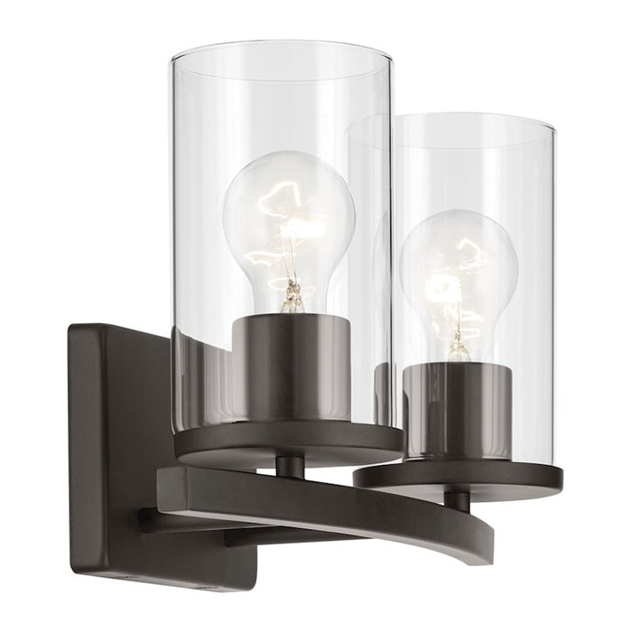 Kichler Crosby 2 Light Linear Vanity Light | Olde Bronze Steel & Clear Glass | Bathroom & Powder Room Vanity Light | 100W Max | Model 45496OZCLR