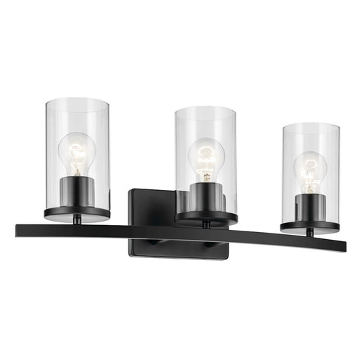 Kichler Crosby 3 Light Linear 8.75" Vanity Light, Black/Clear