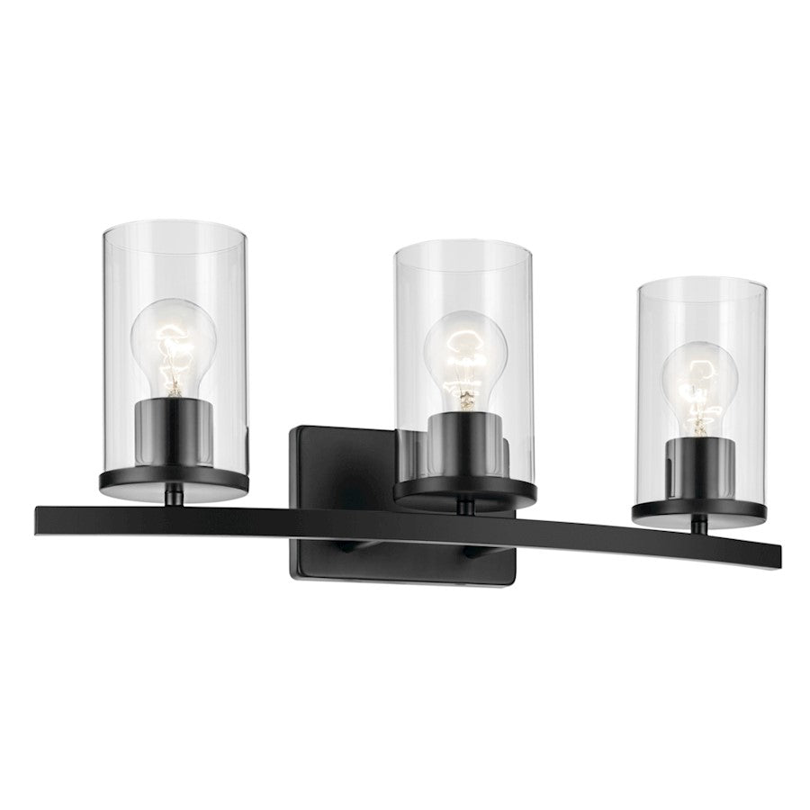Kichler Crosby 3 Light Linear 8.75" Vanity Light, Black/Clear