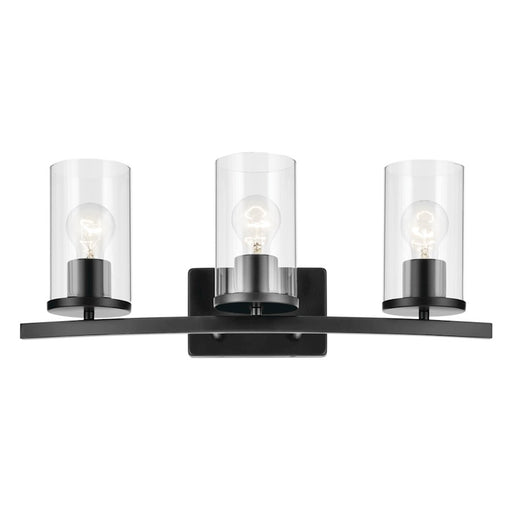 Kichler Crosby 3 Light Linear 8.75" Vanity Light, Black/Clear