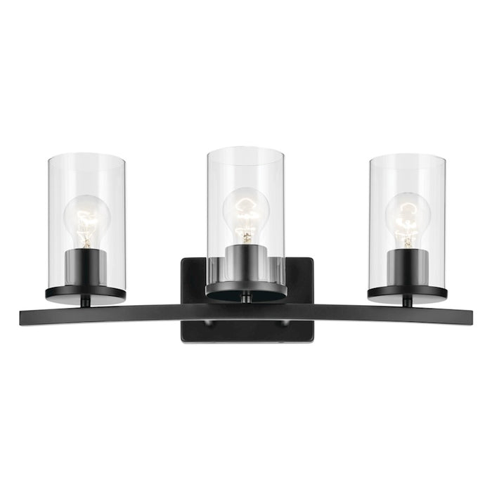 Kichler Crosby 3 Light Linear 8.75" Vanity Light, Black/Clear