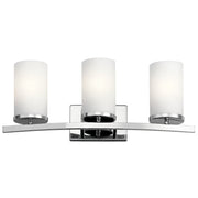 Kichler Crosby 23in 3-Light Bath Vanity Light | Chrome and Satin Etched Cased Opal Glass | Bathroom Vanity | 23 x 8.75 x 7 in | Model 45497CH