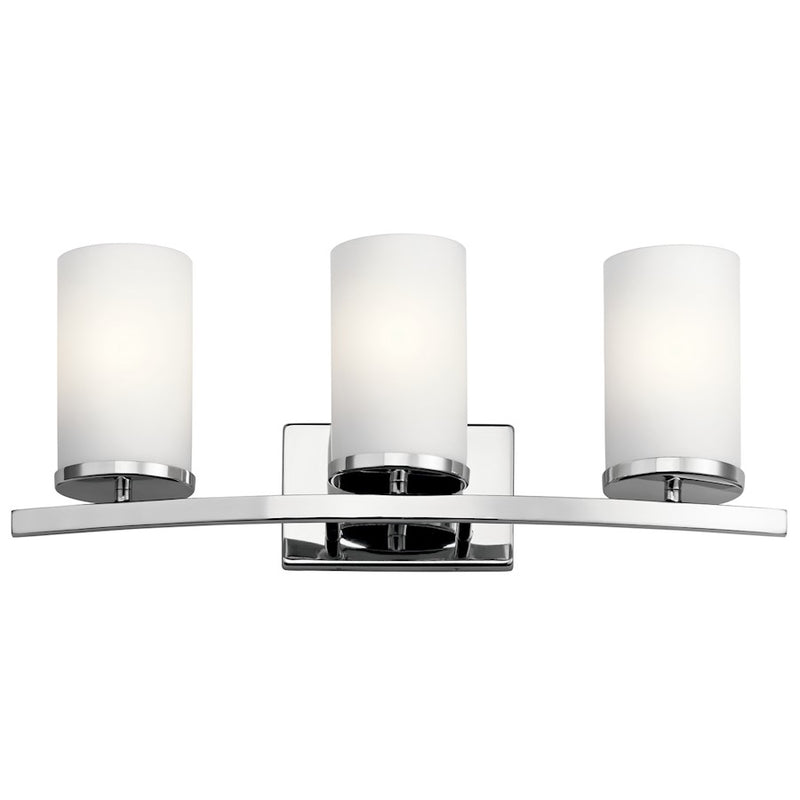 Kichler Crosby 23in 3-Light Bath Vanity Light | Chrome and Satin Etched Cased Opal Glass | Bathroom Vanity | 23 x 8.75 x 7 in | Model 45497CH