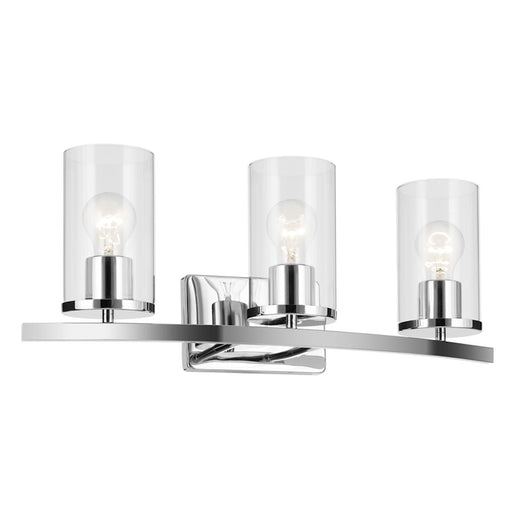 Kichler Crosby 23in Wide 3-Light Vanity Light | Modern Chrome & Clear Glass | Bathroom Vanity Lighting | 24W Max 120V Damp Rated | Model 45497CHCLR