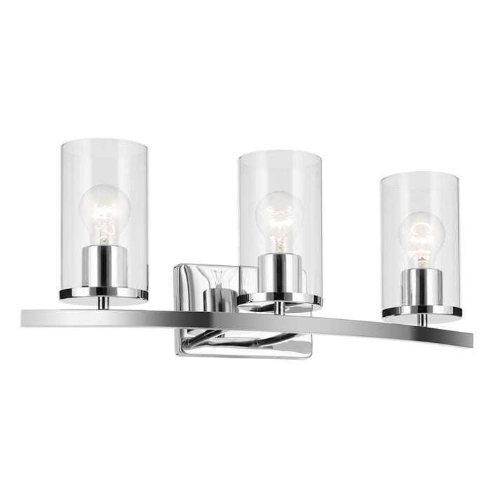 Kichler Crosby 23in Wide 3-Light Vanity Light | Modern Chrome & Clear Glass | Bathroom Vanity Lighting | 24W Max 120V Damp Rated | Model 45497CHCLR