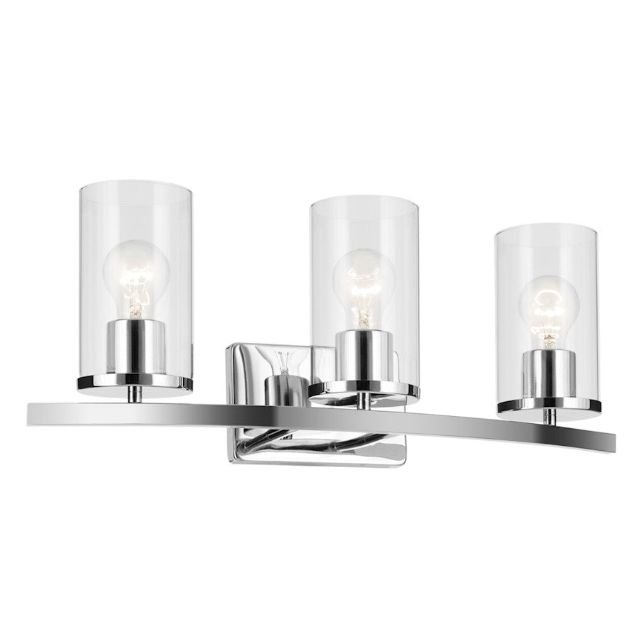 Kichler Crosby 23in Wide 3-Light Vanity Light | Modern Chrome & Clear Glass | Bathroom Vanity Lighting | 24W Max 120V Damp Rated | Model 45497CHCLR