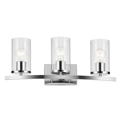 Kichler Crosby 23in Wide 3-Light Vanity Light | Modern Chrome & Clear Glass | Bathroom Vanity Lighting | 24W Max 120V Damp Rated | Model 45497CHCLR