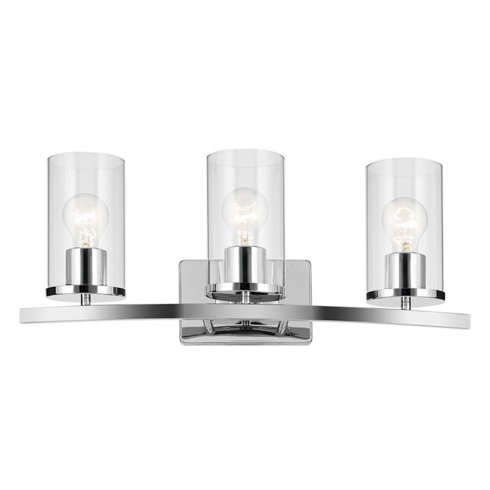 Kichler Crosby 23in Wide 3-Light Vanity Light | Modern Chrome & Clear Glass | Bathroom Vanity Lighting | 24W Max 120V Damp Rated | Model 45497CHCLR