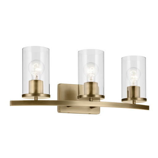 Kichler Crosby 3 Light Linear 8.75" Vanity Light, Brass/Clear