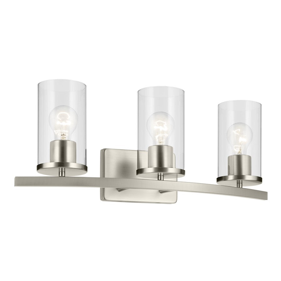 Kichler Crosby 3 Light Linear 8.75" Vanity Light, Nickel/Clear - 45497NICLR