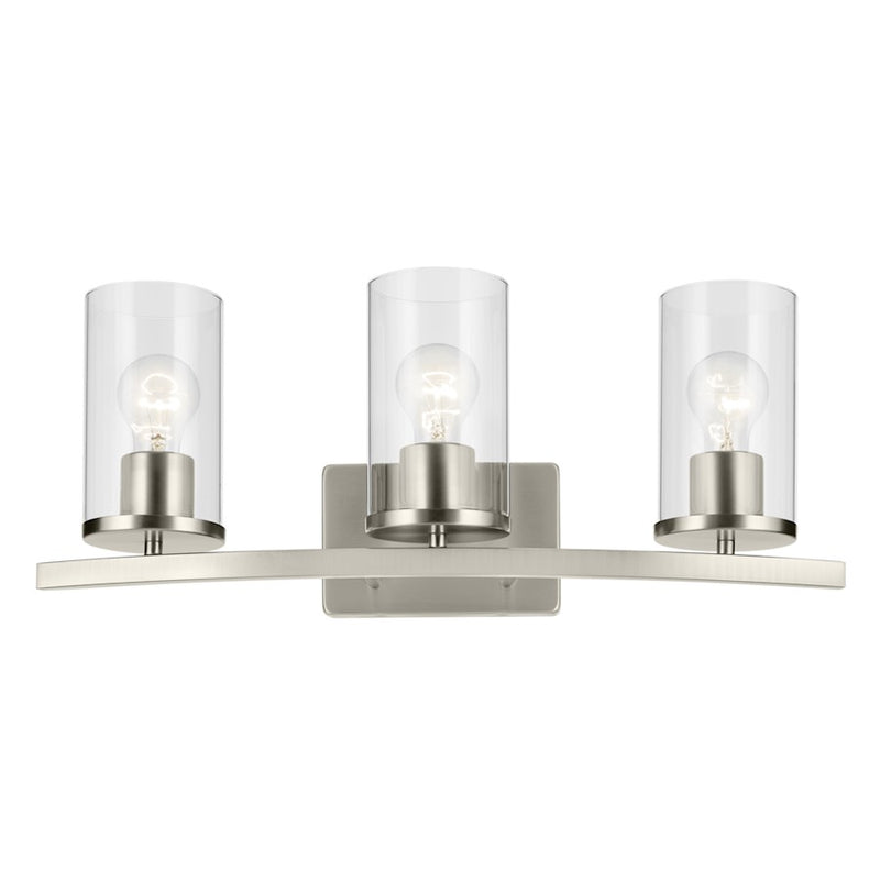 Kichler Crosby 3 Light Linear 8.75" Vanity Light, Nickel/Clear