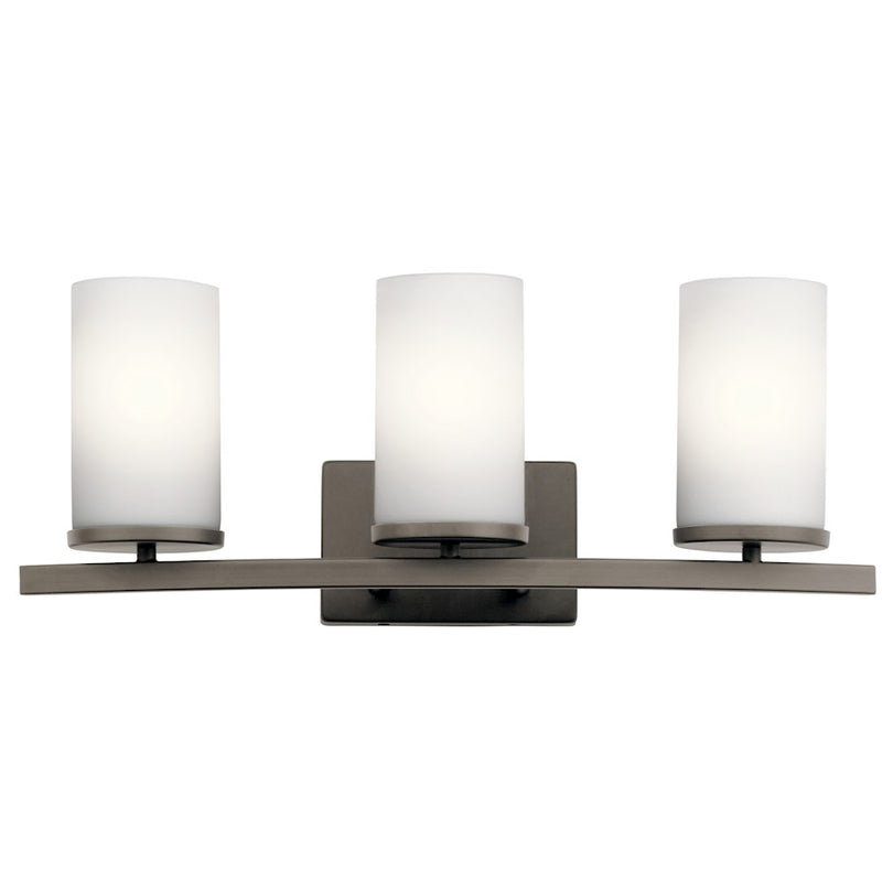 Kichler Crosby 23in 3-Light Bath Vanity Light | Transitional Olde Bronze Steel and Satin Etched Opal Glass | Bathroom Vanity & Powder | Model 45497OZ
