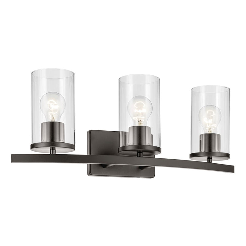 Kichler Crosby 3 Light Linear 8.75" Vanity Light, Olde Bronze/Clear