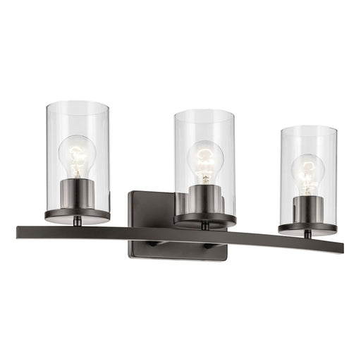 Kichler Crosby 3 Light Linear 8.75" Vanity Light, Olde Bronze/Clear