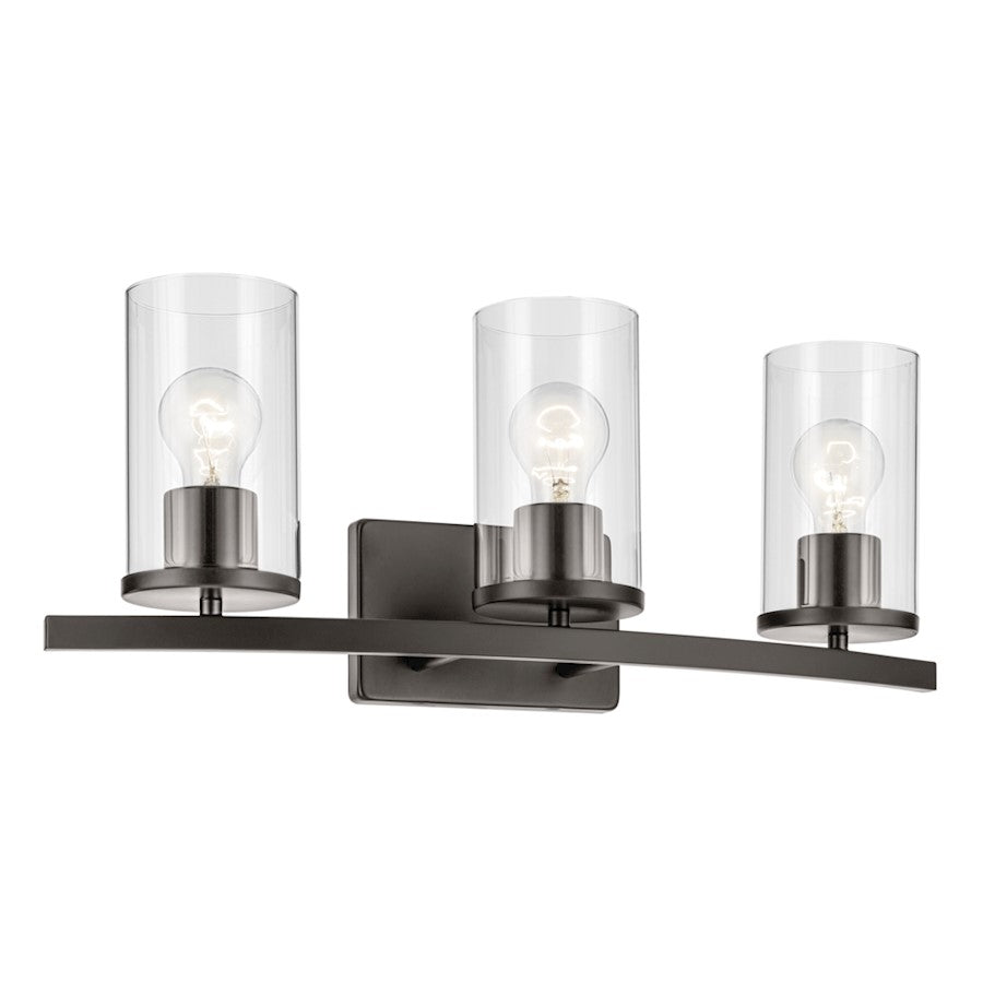 Kichler Crosby 3 Light Linear 8.75" Vanity Light, Olde Bronze/Clear