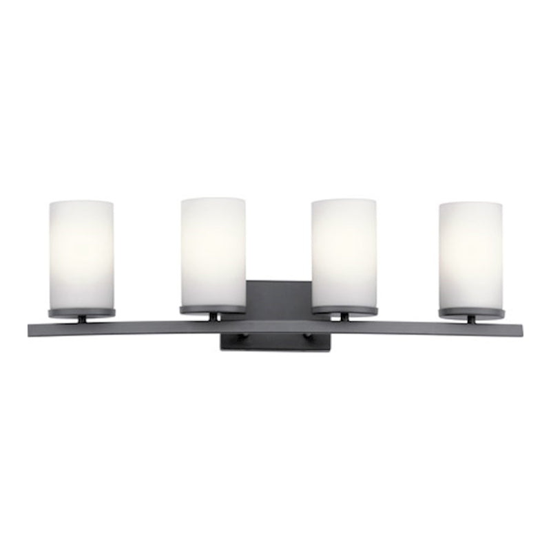 Kichler Crosby 31in 4-Light Vanity Light | Contemporary Black Steel and Satin Etched Opal Glass | Bathroom Vanity | Model 45498BK
