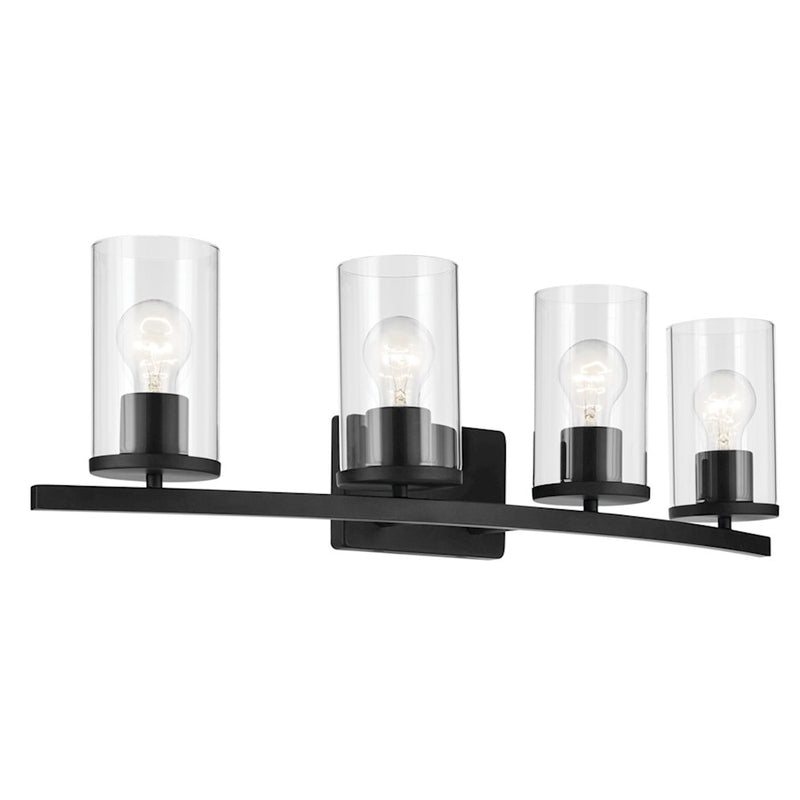 Kichler Crosby 31in 4-Light Linear Vanity Light | Modern Black Steel & Clear Glass | Bathroom Vanity & Damp Area Light | 4 Lights | Model 45498BKCLR