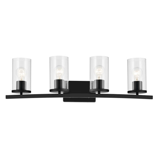Kichler Crosby 31in 4-Light Linear Vanity Light | Modern Black Steel & Clear Glass | Bathroom Vanity & Damp Area Light | 4 Lights 100W | Model 45498BKCLR