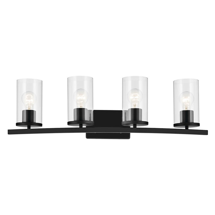 Kichler Crosby 31in 4-Light Linear Vanity Light | Modern Black Steel & Clear Glass | Bathroom Vanity & Damp Area Light | 4 Lights 100W | Model 45498BKCLR